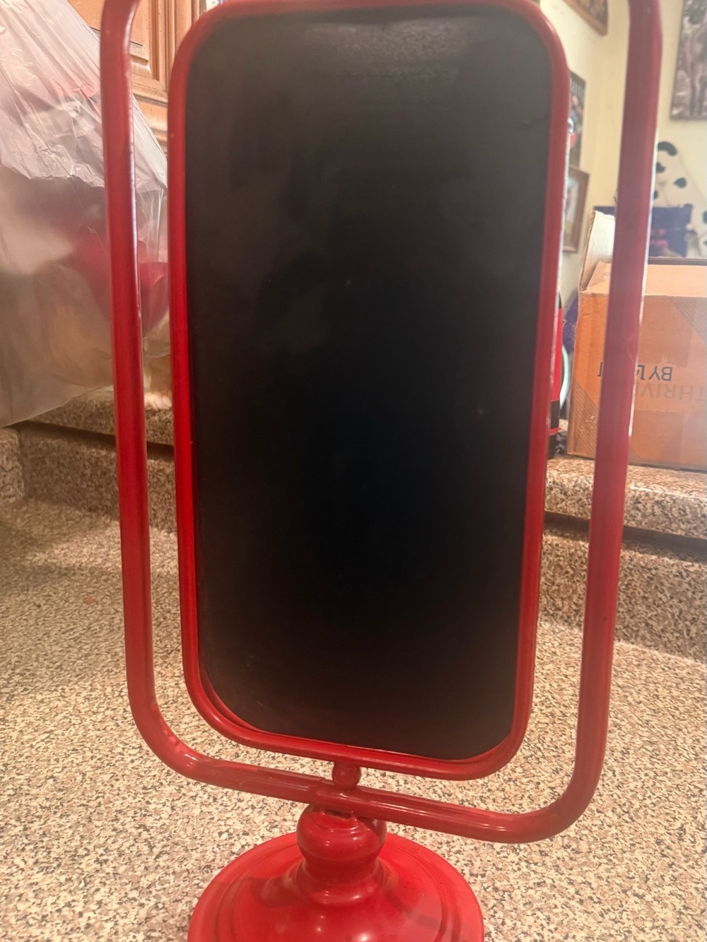 Freestanding Red kitchen chalkboard. Double sided